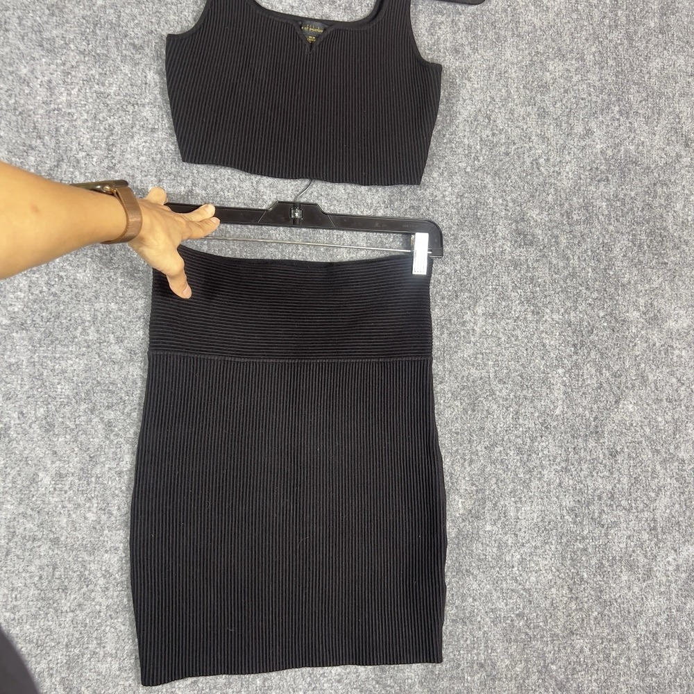 House of Harlow 1960 Black Ribbed Two Piece Tank Top Skirt Set Size M